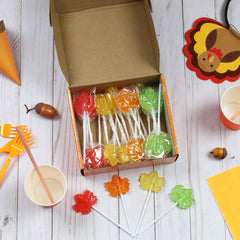 RBBZ Party lollipops styled on a fall table, convenient seasonal decoration