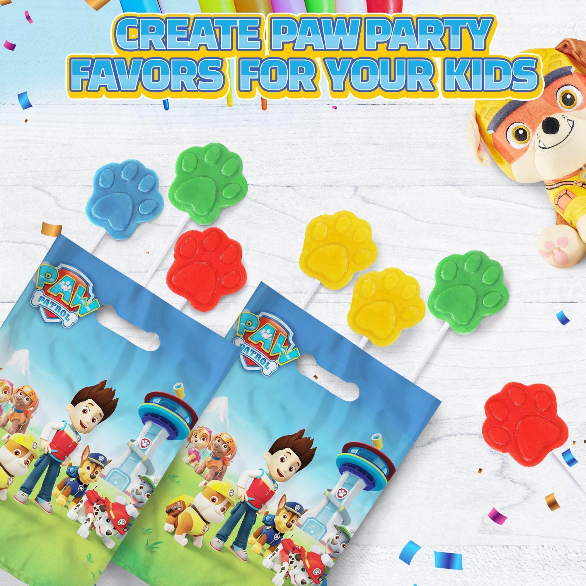 RBBZ Party lollipop next to hand showing stick length and child-friendly size