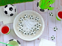 RBBZ Party close-up of soccer lollipop surface and pattern, clear sport-themed detail