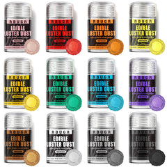 RBUGR front packaging showing twelve colorful edible glitter bottles for creative drinks
