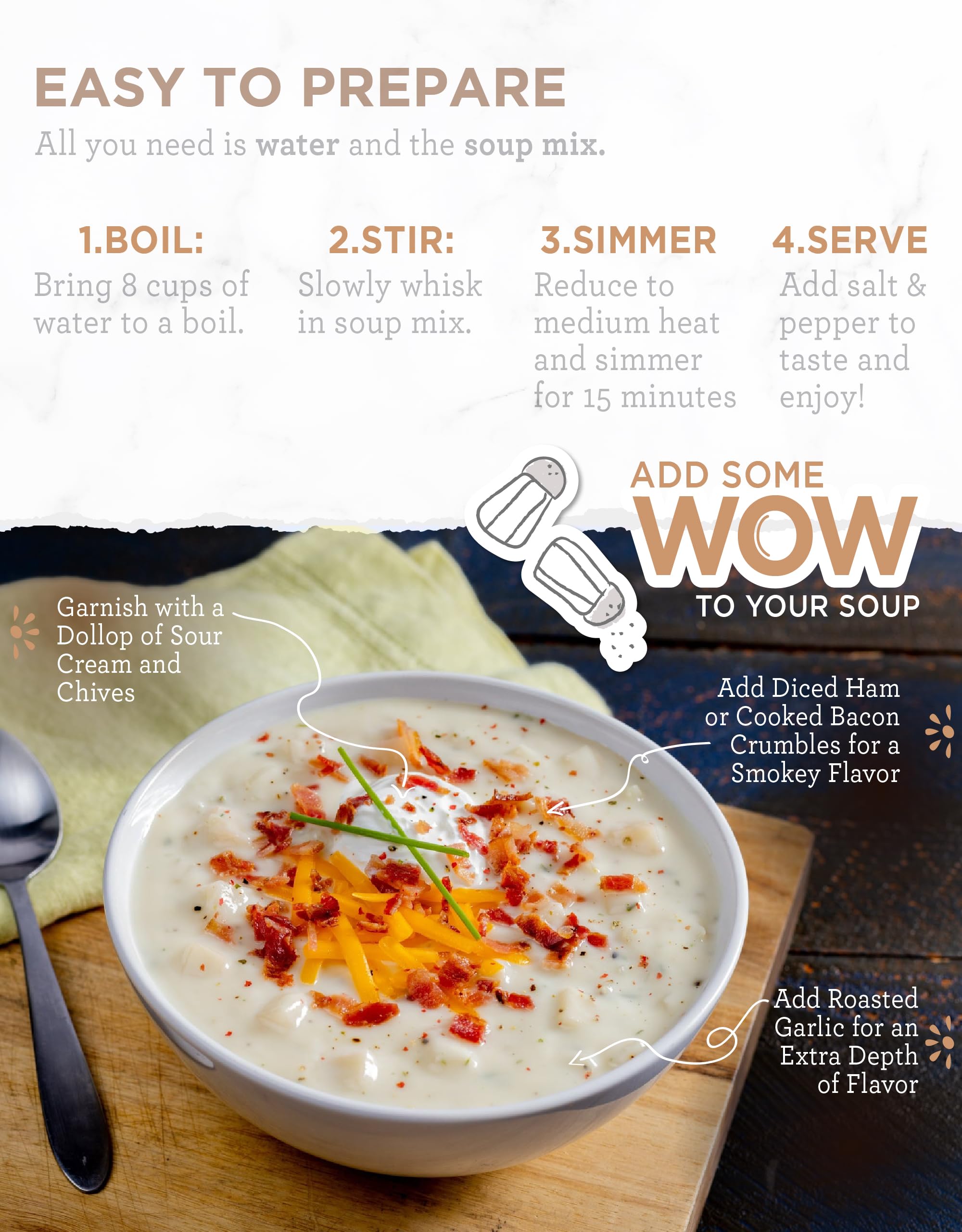 ReadyWise close-up of rehydrated soup texture highlighting hearty ingredients and taste