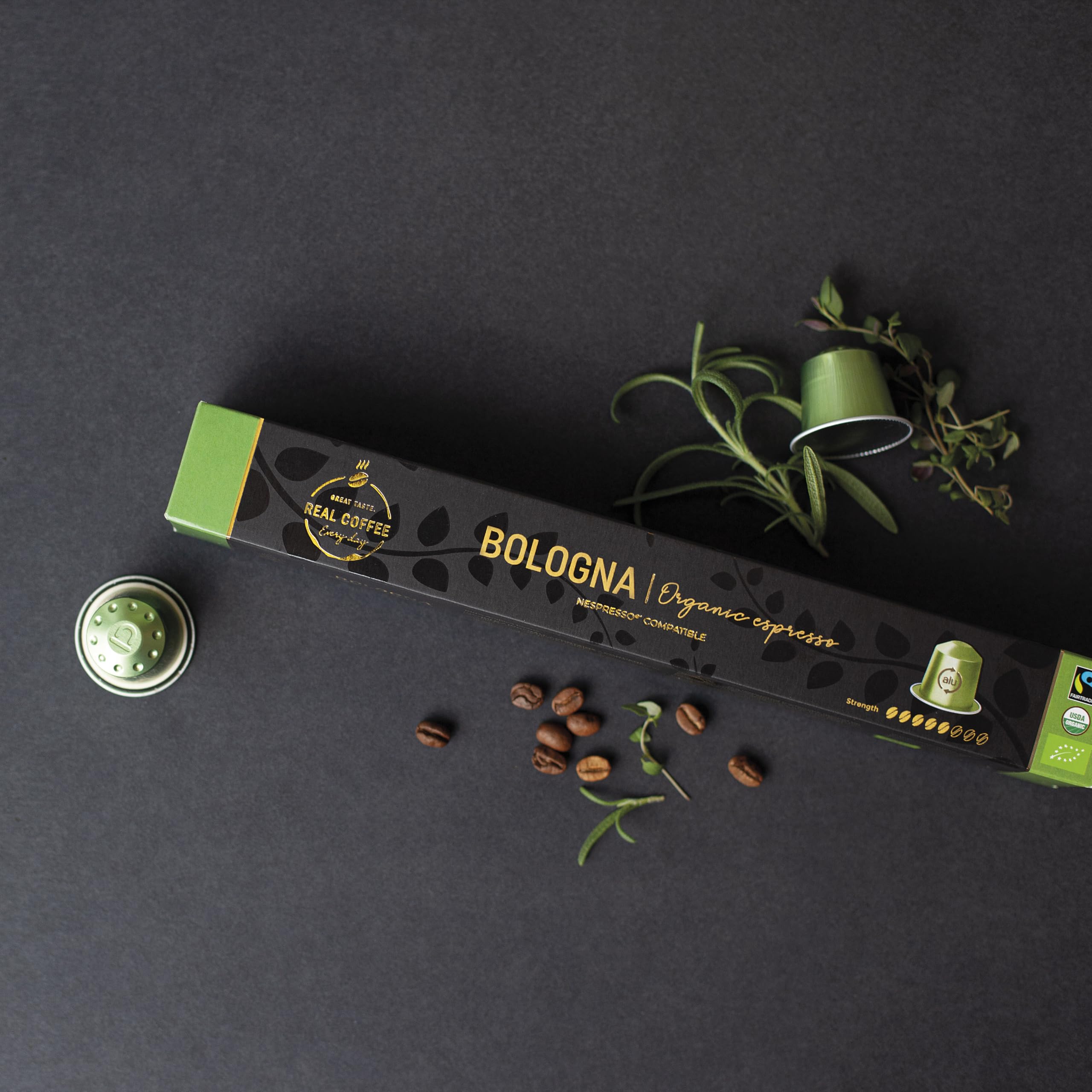 REAL COFFEE GREAT TASTE product label with Fairtrade badge for ethical sourcing