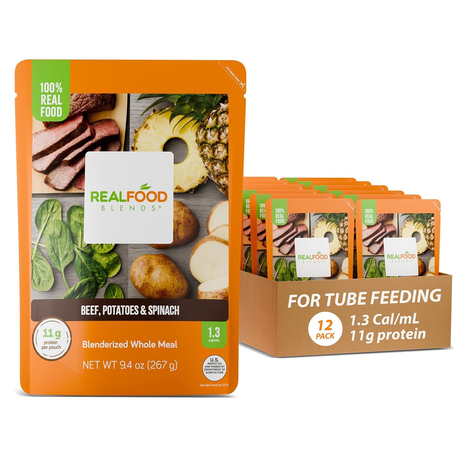 REAL FOOD BLENDS front packaging showing meal name and benefit of real ingredients