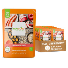 REAL FOOD BLENDS front packaging showing meal pouch and benefits