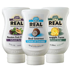 Reàl Infused Exotics front packaging trio showing three bottles for easy selection and flavor variety