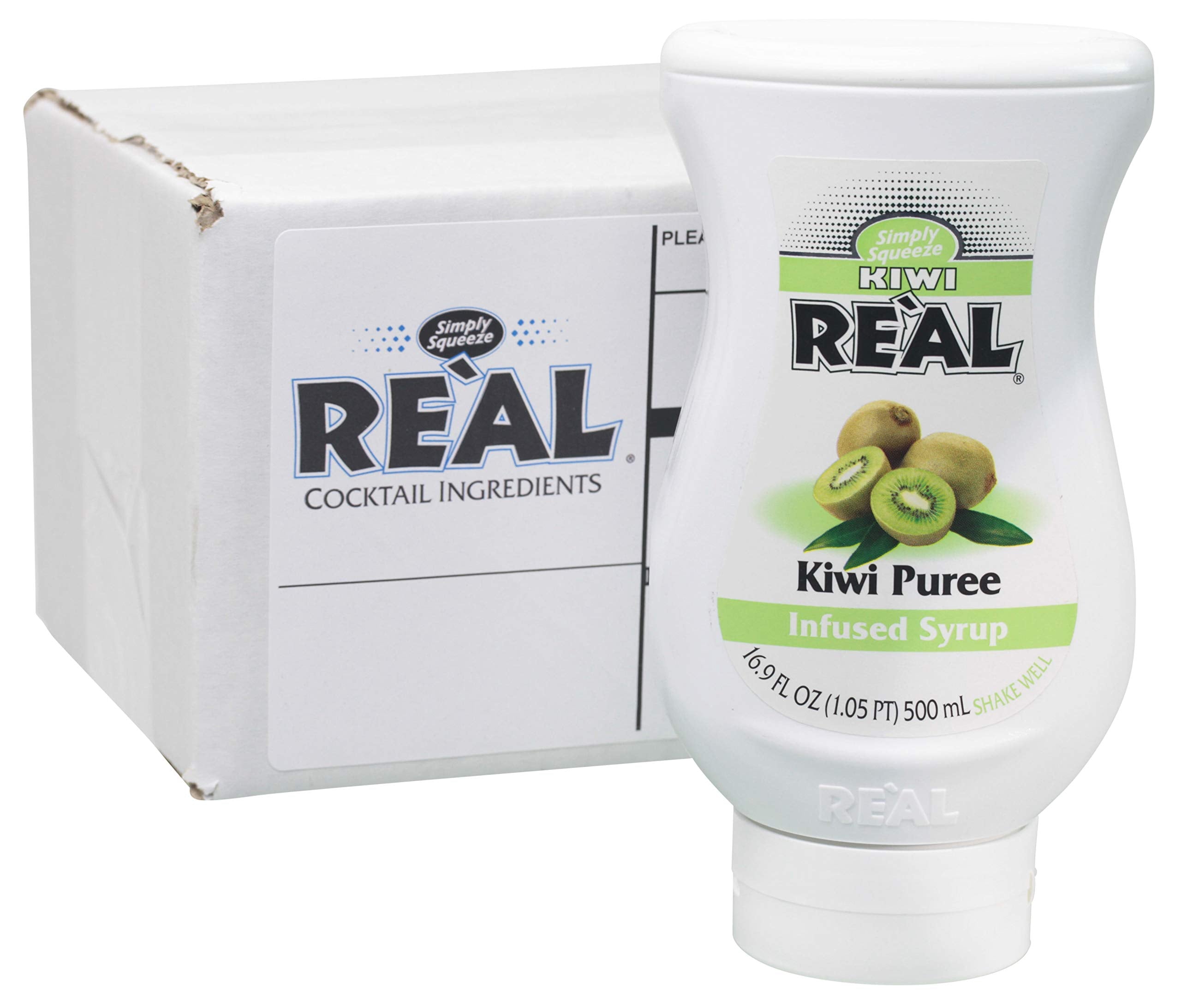 Reàl Infused Exotics kiwi puree bottle front showing label and squeezable design for easy pouring