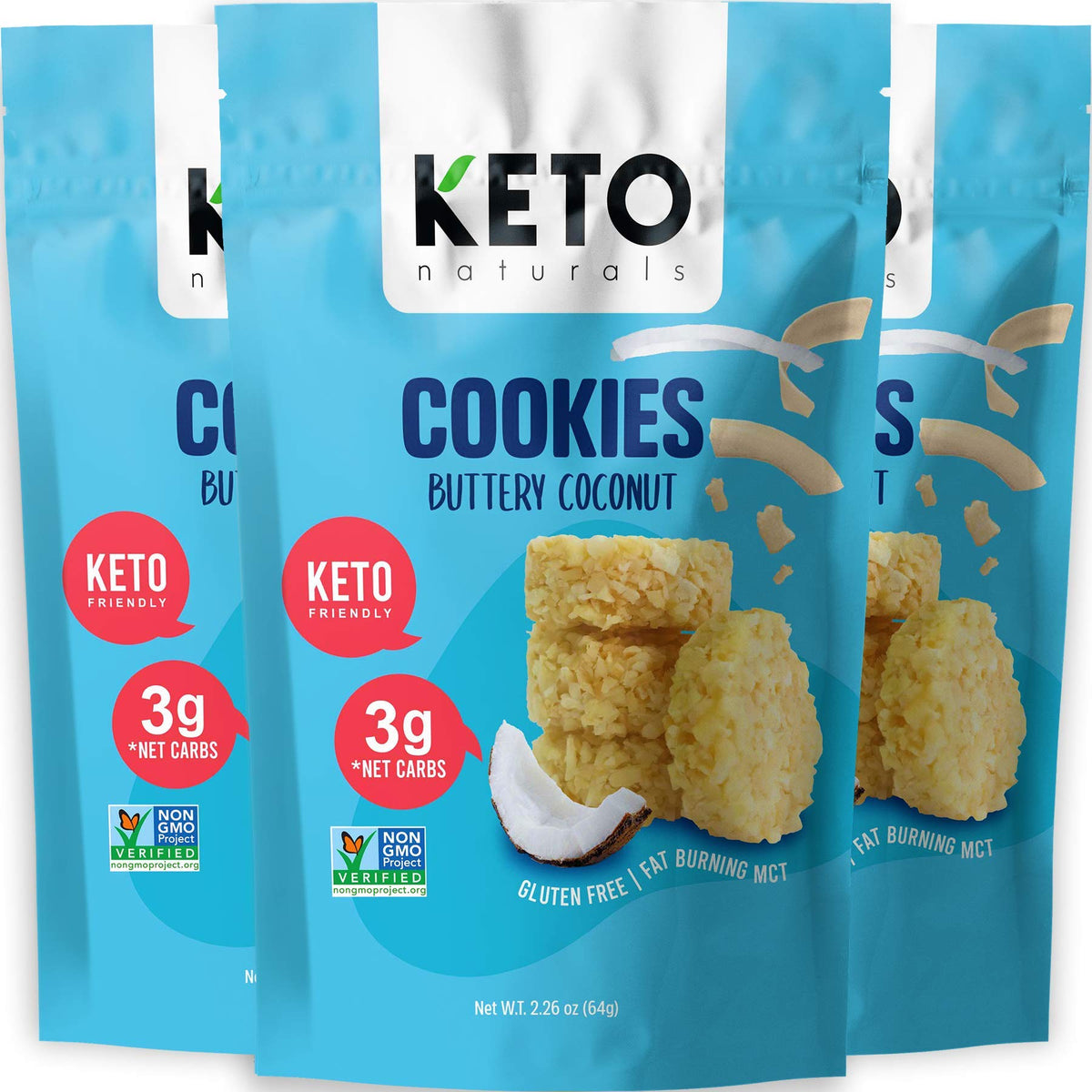Real Naturals front packaging showing buttery coconut cookies benefit portability