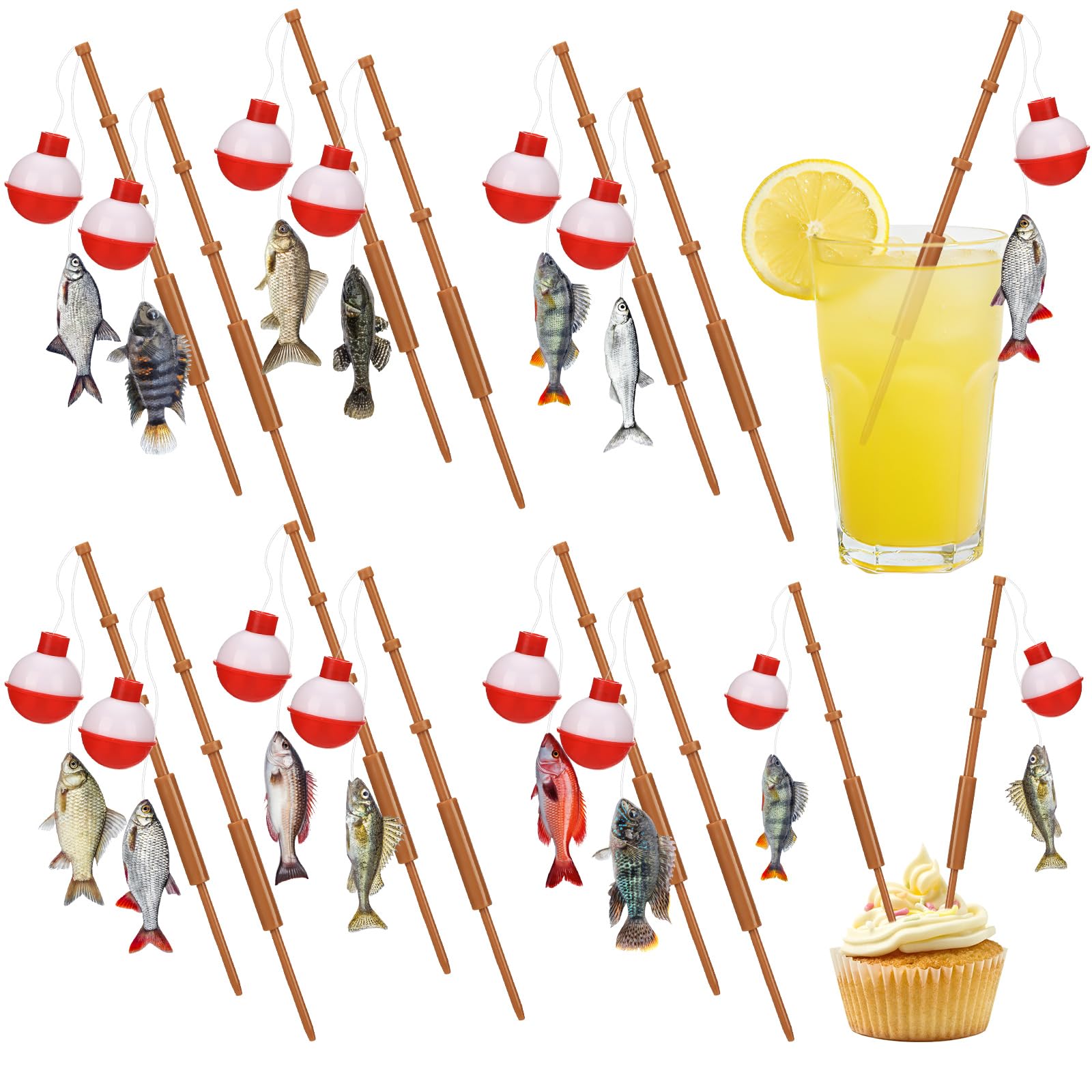 Reallnaive front packaging showing 24 colorful fishing toppers, perfect for parties