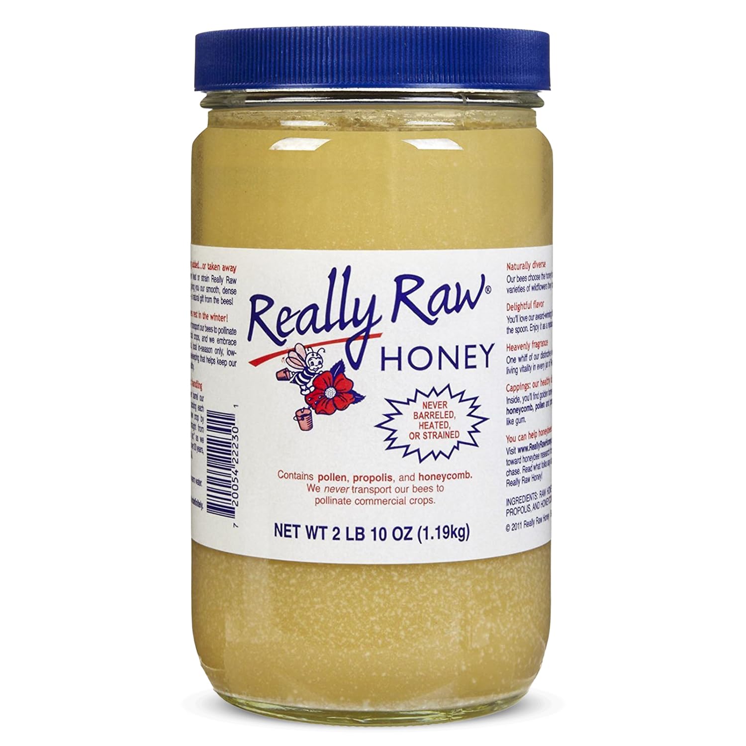 Really Raw jar front view showing natural unfiltered honey and family-farm label
