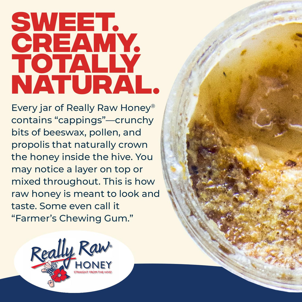 Really Raw spoon lifting dense honey highlighting natural, unheated texture