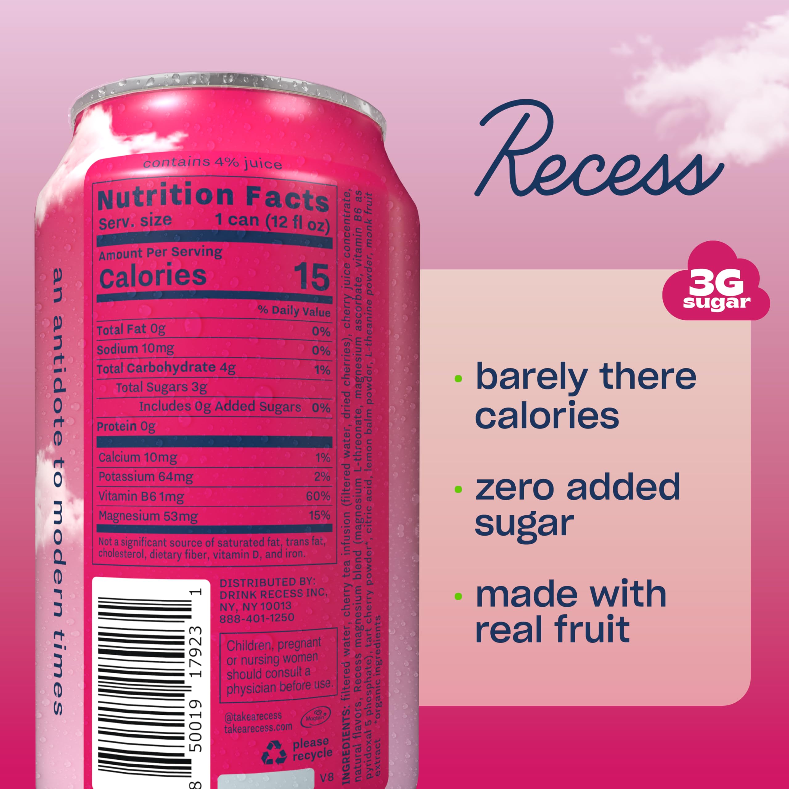 Recess Black Cherry side label close-up highlighting functional ingredient names