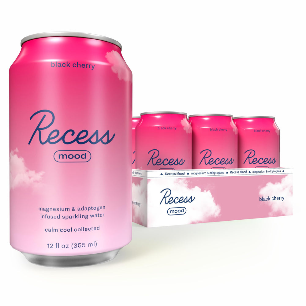 Recess Black Cherry front packaging showing can and 12-pack for easy selection