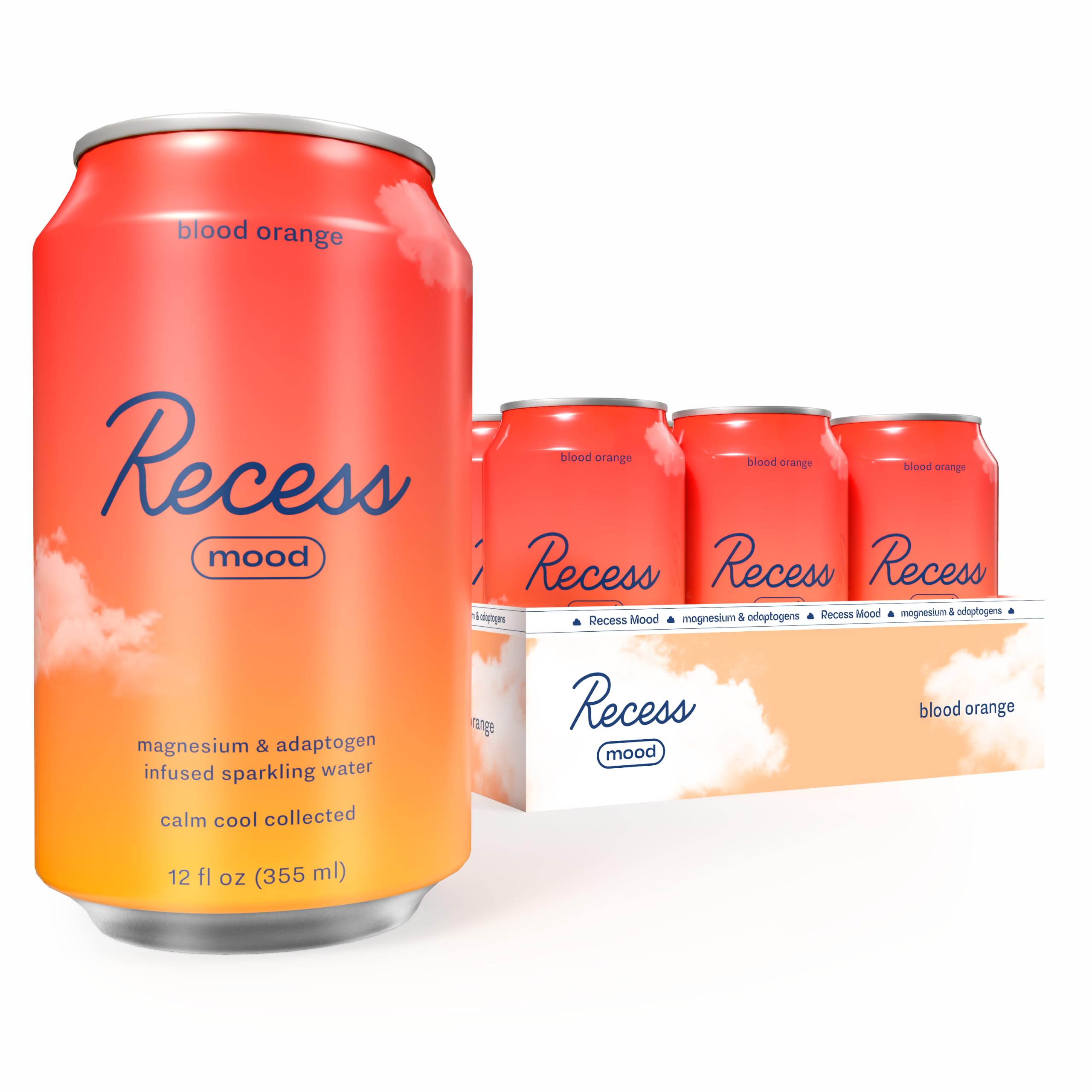 Recess blood orange front 12-pack display showing cans and branding for easy stocking