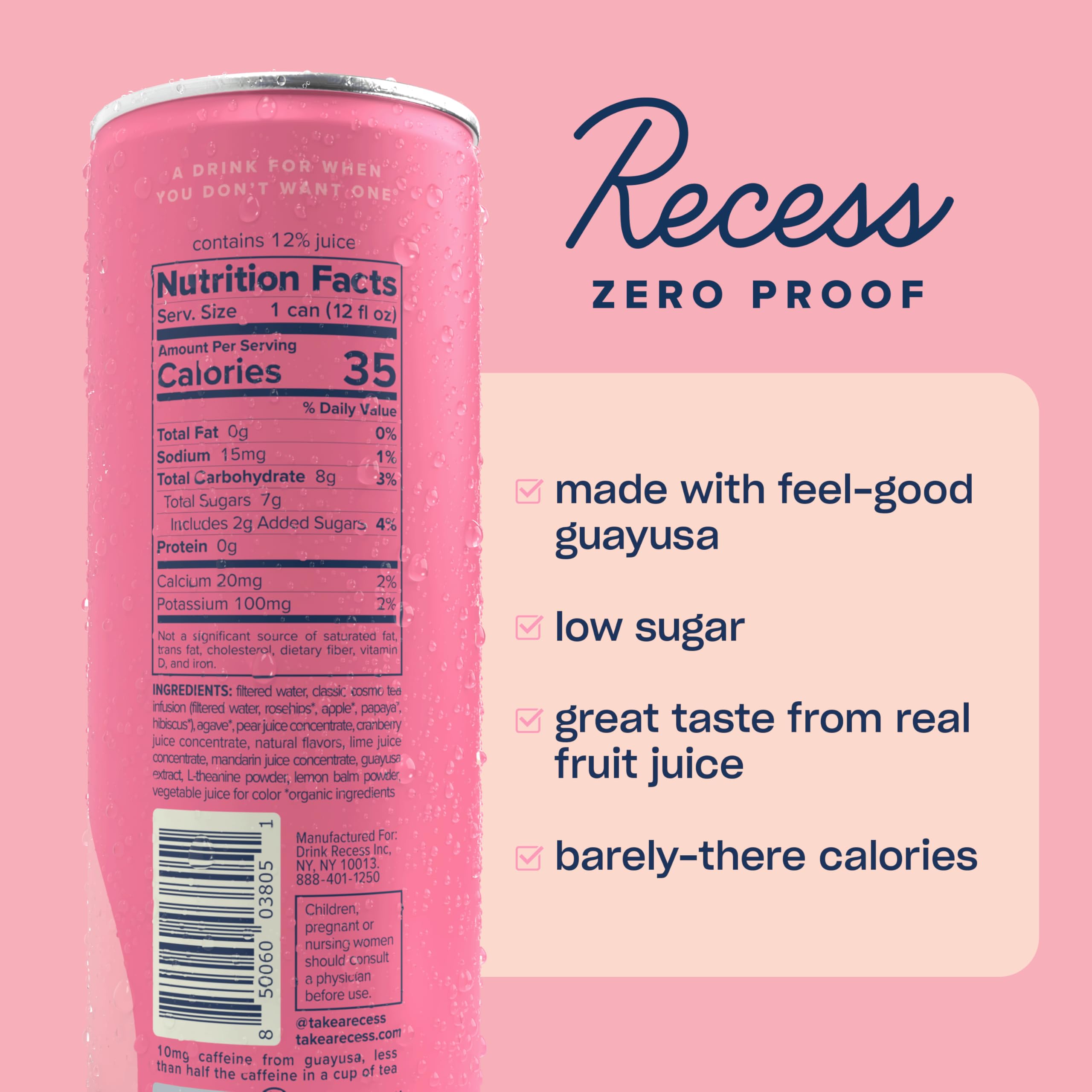 Recess Classic Cosmo can close-up highlighting label and sparkling texture benefits