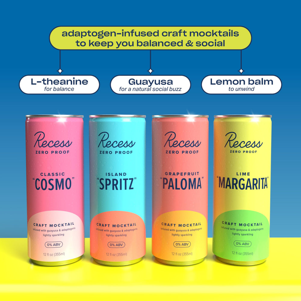 Recess Cosmo close-up can displaying label and real fruit ingredients