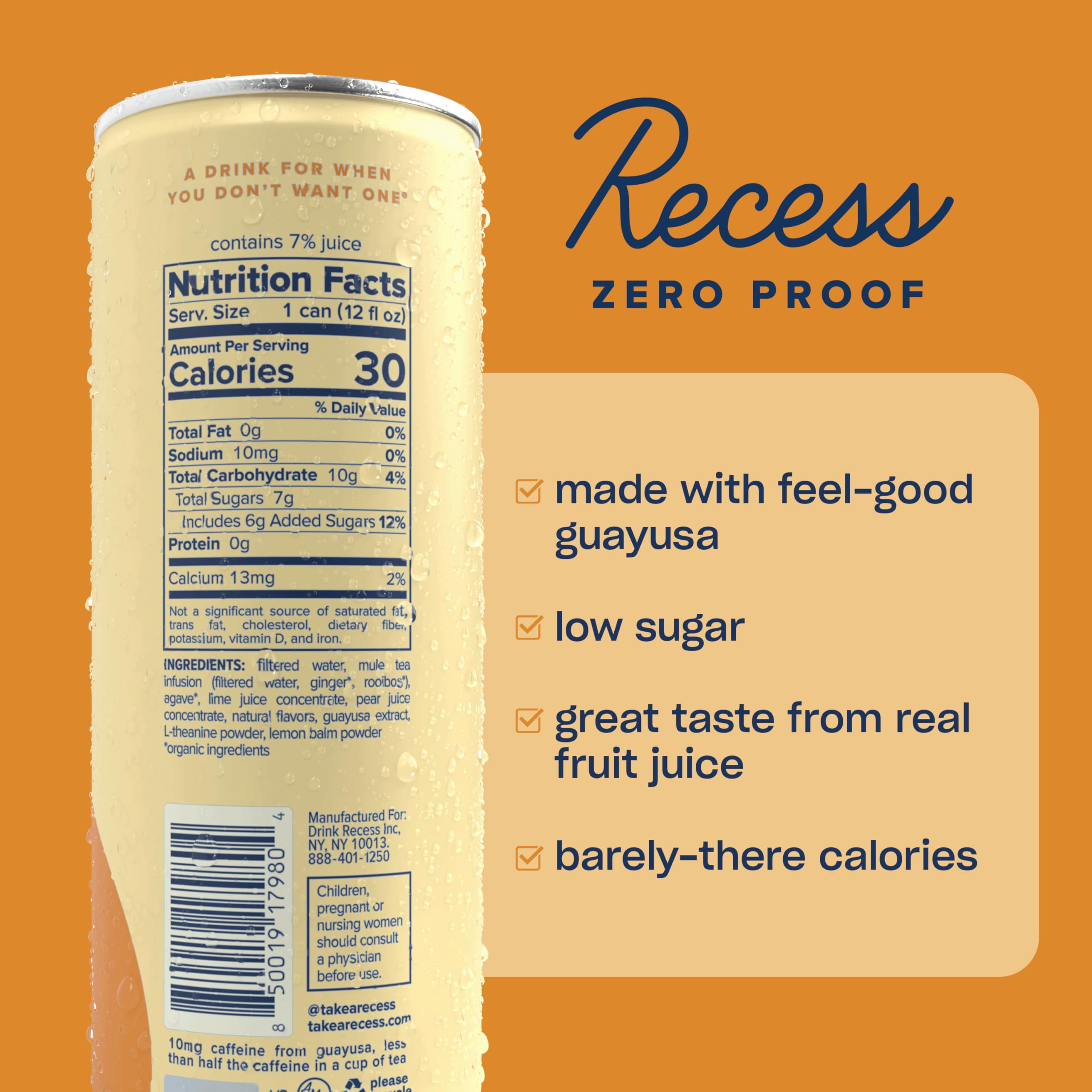 Close-up of Recess can texture and logo highlighting real ingredients