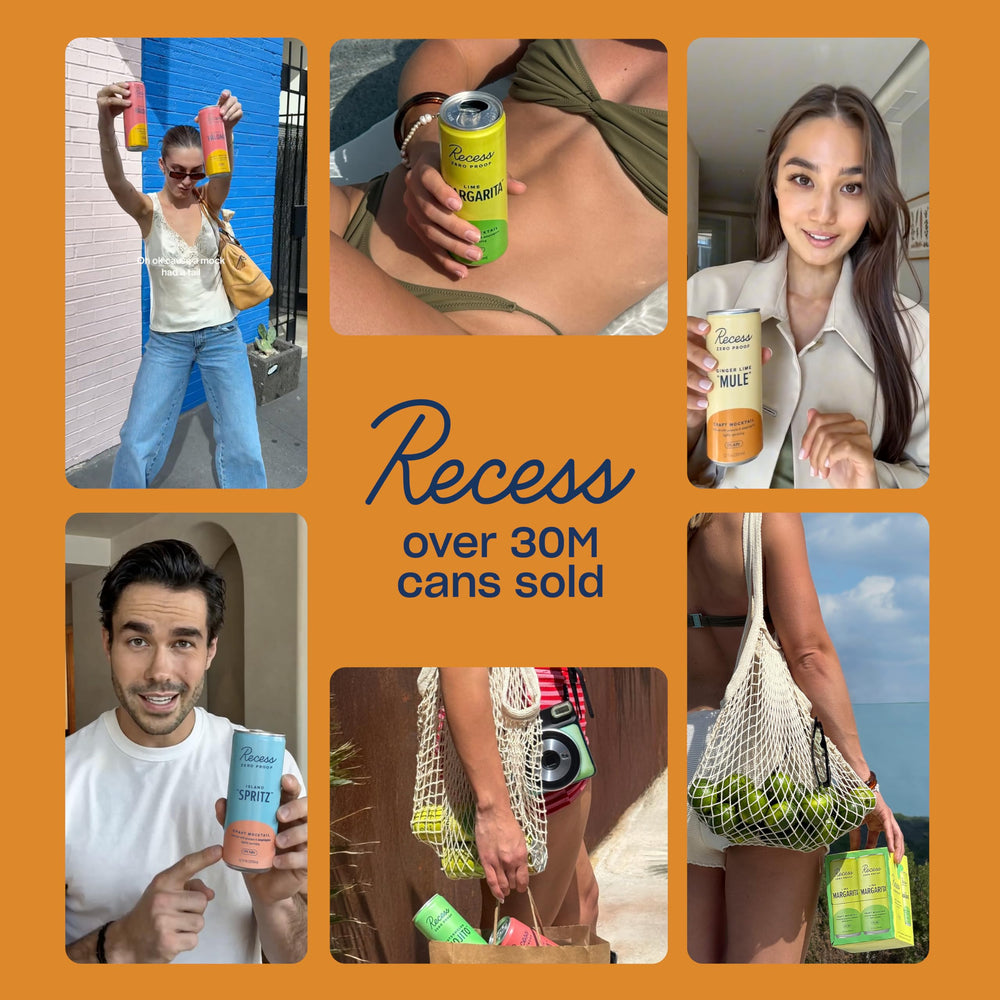 Recess cans on a party table conveying social, alcohol-free option