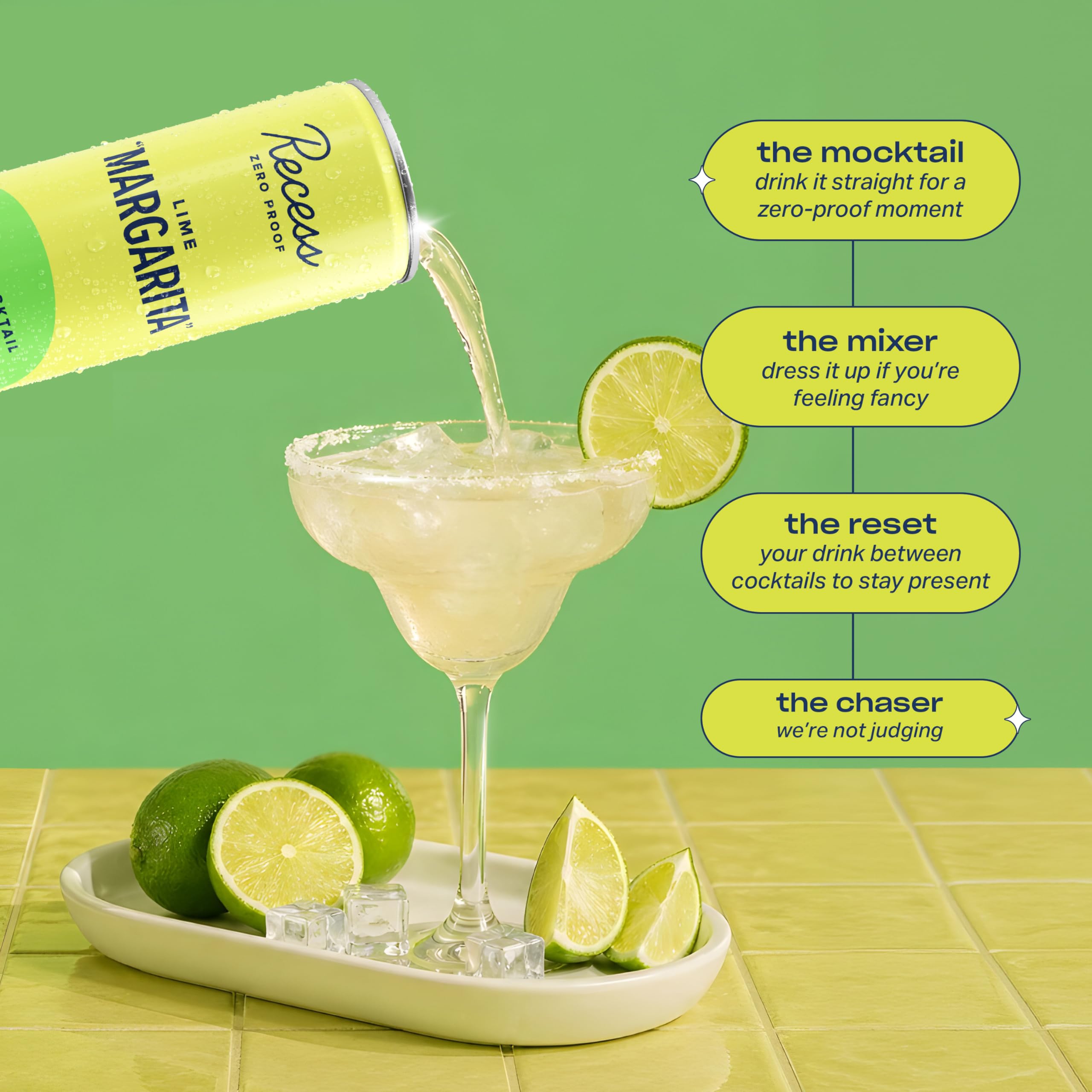Recess lime margarita can top open showing carbonation and ready-to-drink benefit