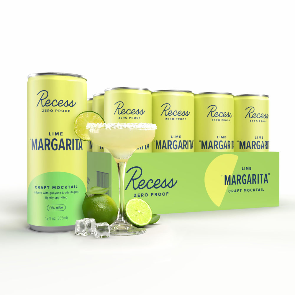 Recess lime margarita front packaging showing vibrant label and low-calorie claim