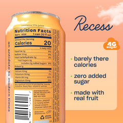 Recess Peach Ginger side label highlighting ingredients and functional benefits