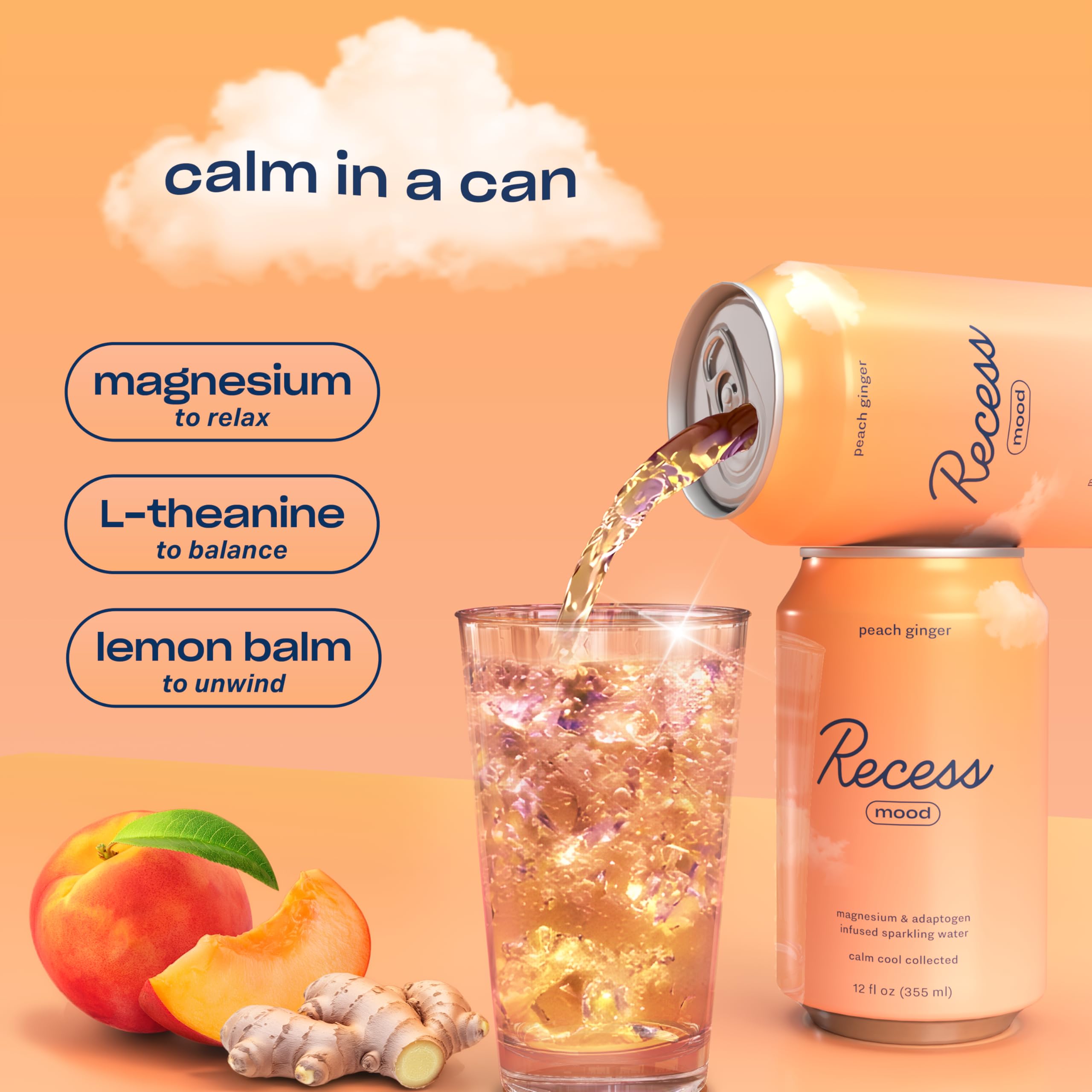 Recess Peach Ginger on a table at dusk showing relaxing beverage choice benefit