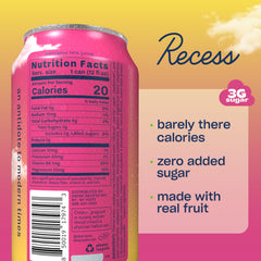 Recess Raspberry Lemon side label highlighting ingredients and calm benefit