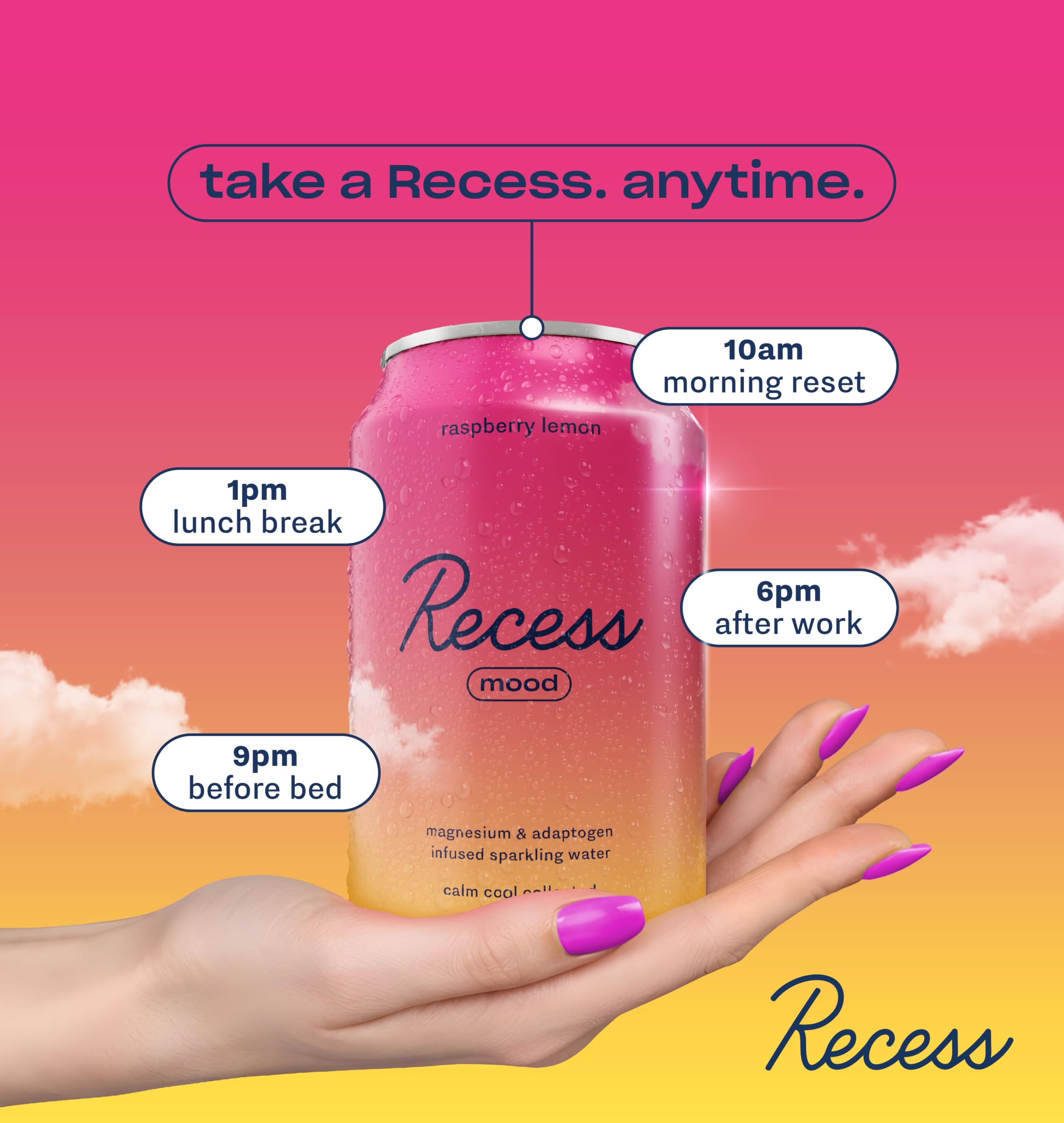 Recess Raspberry Lemon close-up bubbles and texture, refreshing benefit