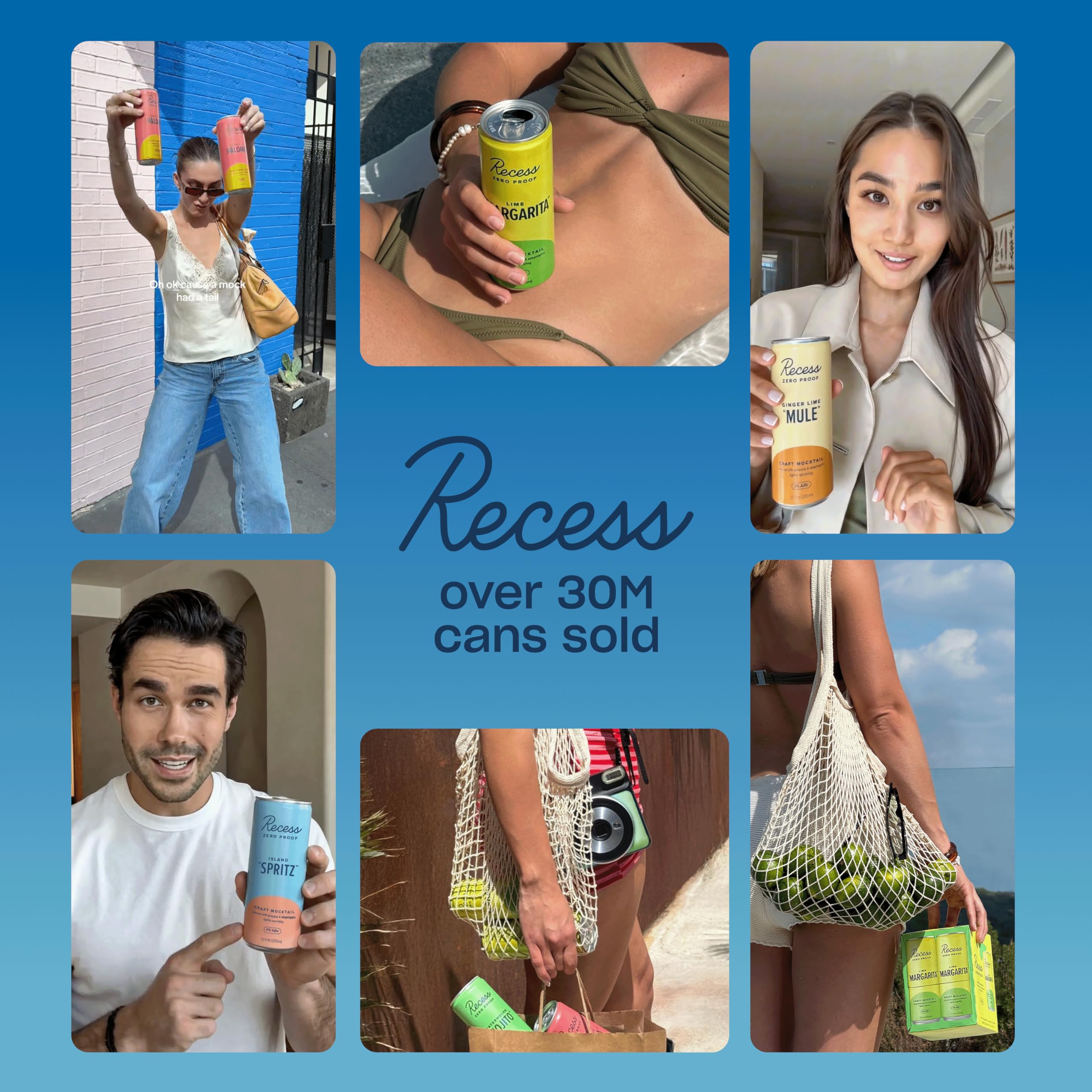 Recess can held in hand showing scale and low-calorie, low-sugar benefit