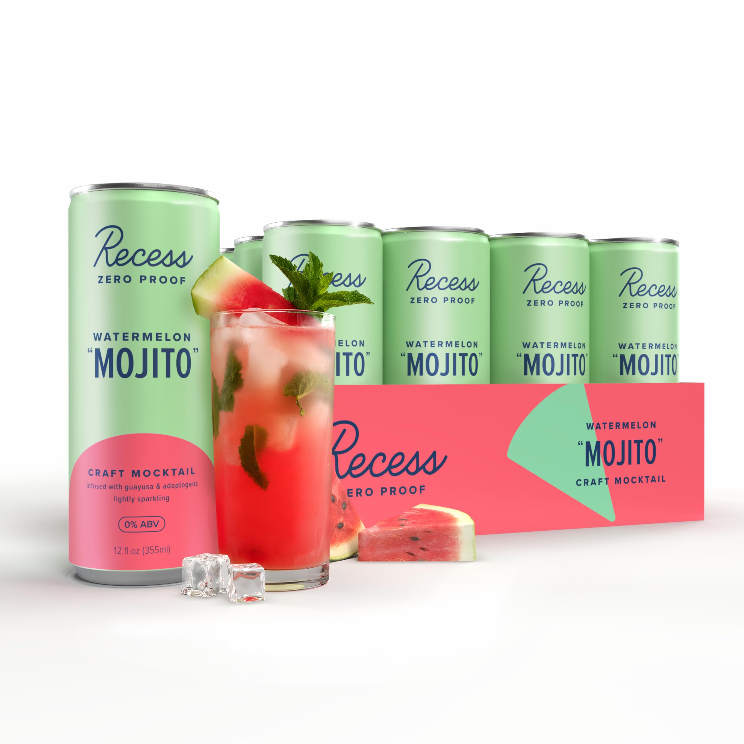 Recess can front packaging showing watermelon mojito and benefits