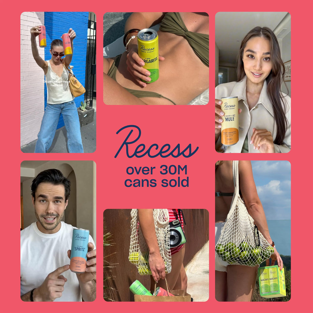 Recess cans on outdoor table at party conveying social alcohol-free option