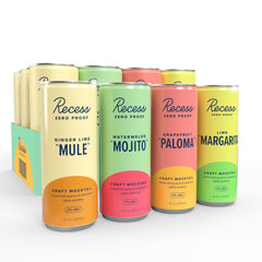 Recess zero proof front packaging showing 12-pack variety and benefits