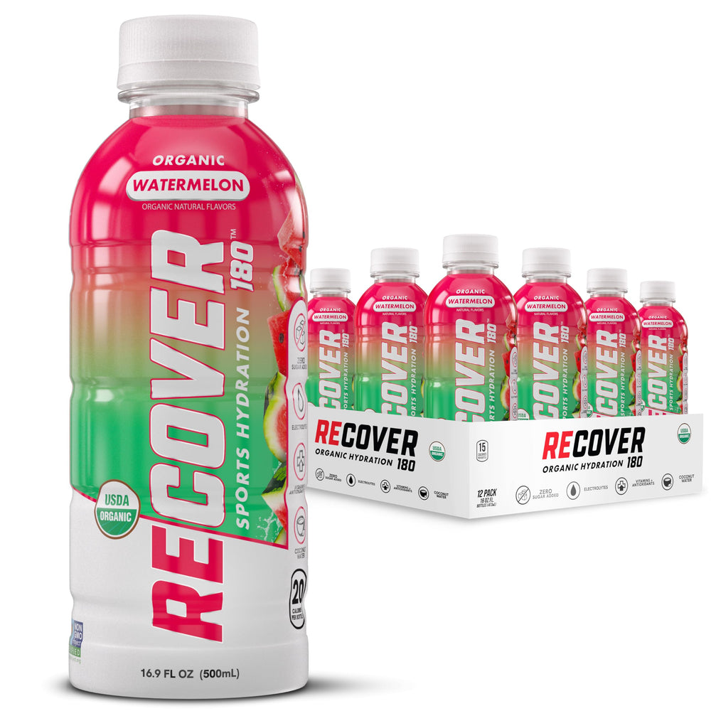 RECOV3R 180 front packaging showing watermelon bottle and benefits