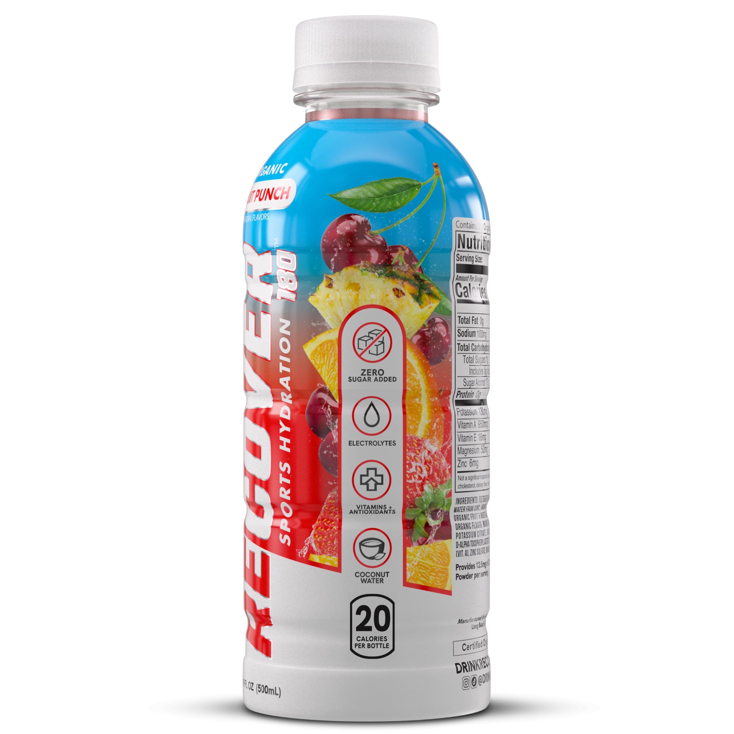 RECOV3R 180 pouring into a glass to show color and refreshment ready to sip