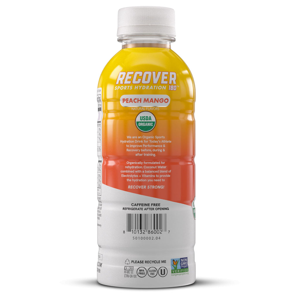 RECOV3R 180 label close-up highlighting ingredients list and USDA Organic certification benefits