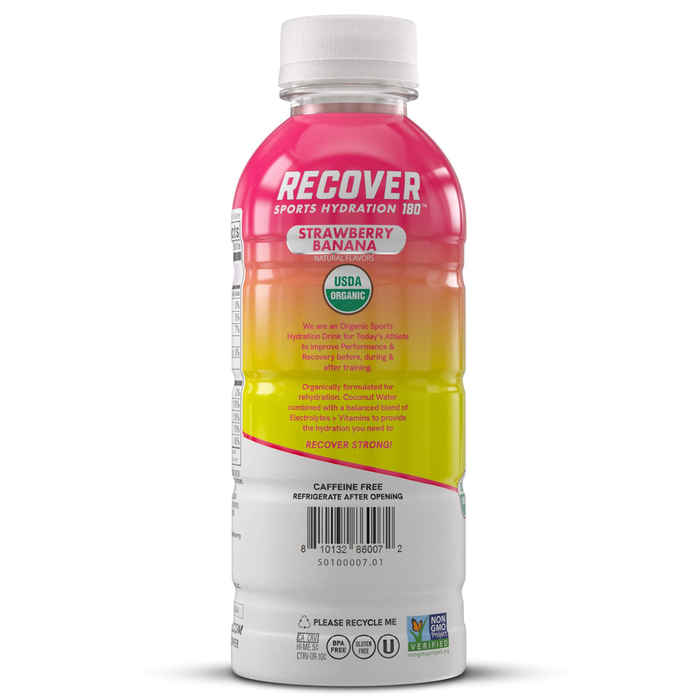 RECOV3R 180 closeup label highlighting USDA Organic and electrolyte benefits