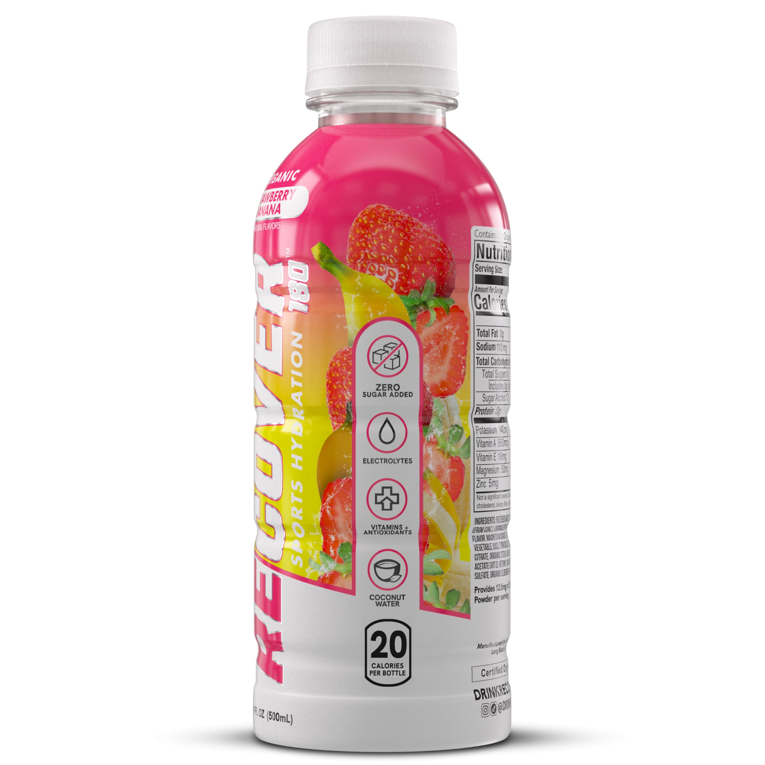 RECOV3R 180 pouring texture display with coconut water blend and easy hydration benefit