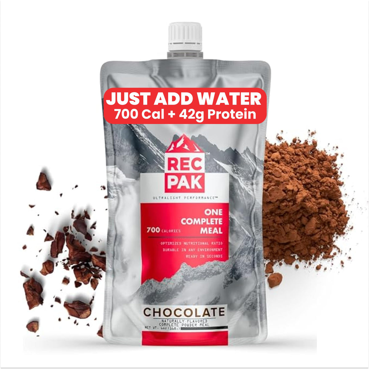 RecPak front pouch chocolate showing branding and compact design benefit