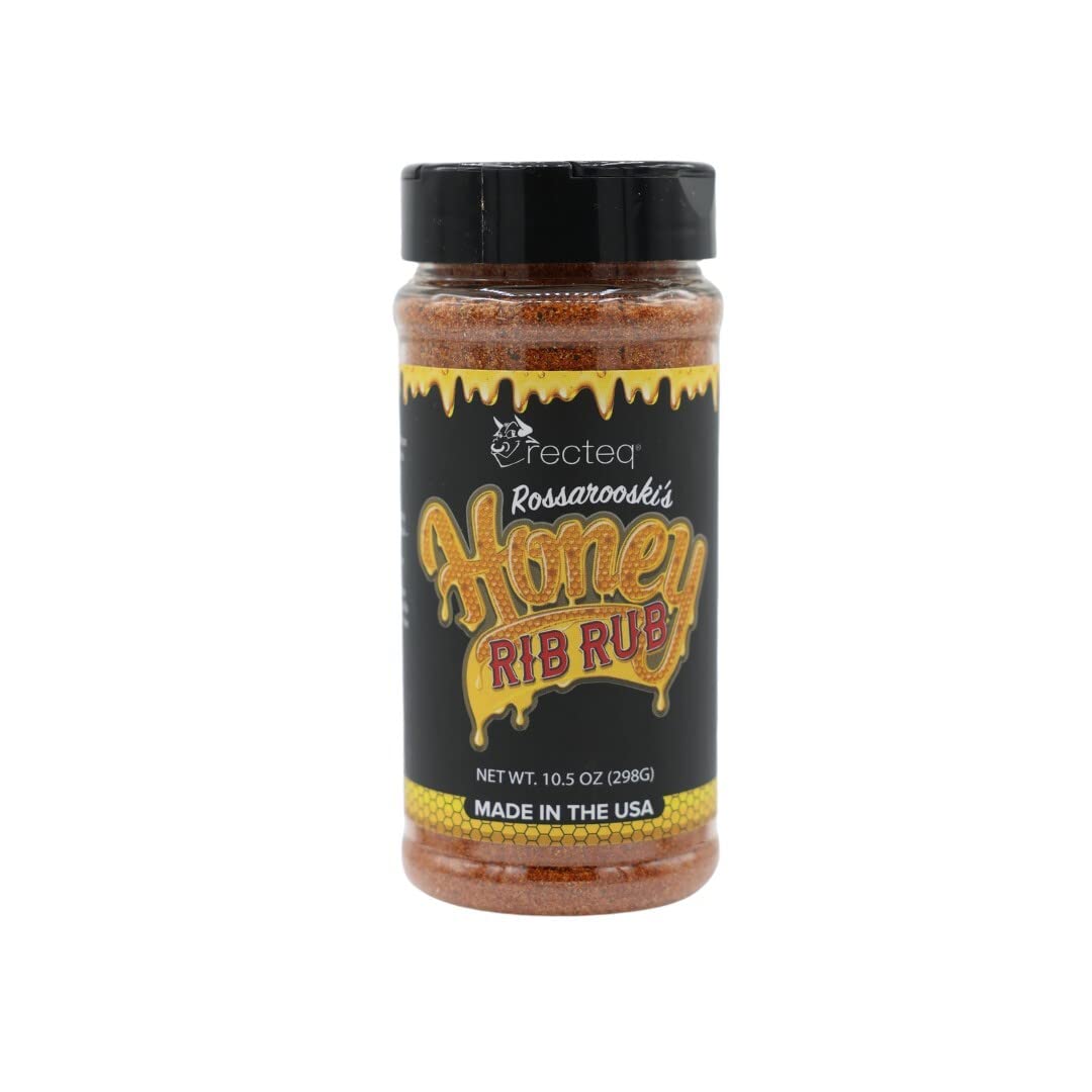 recteq jar front view showing Rossarooski's Honey Rib Rub and its appeal