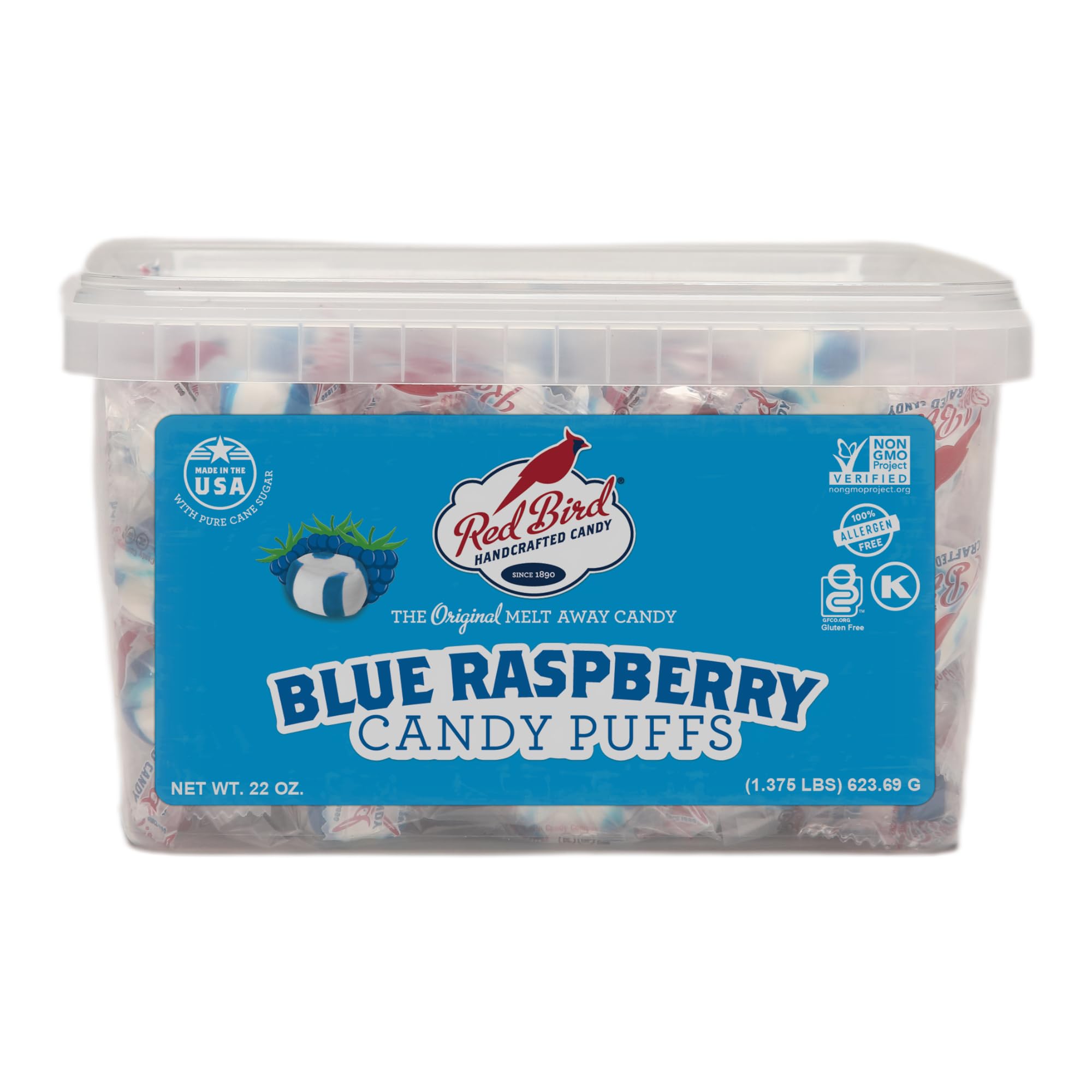Red Bird front tub view showing brand and bright blue raspberry appeal