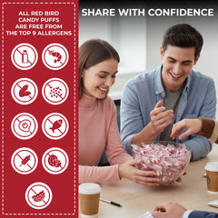 Red Bird candy bowl display shows hygienic, inviting office supply