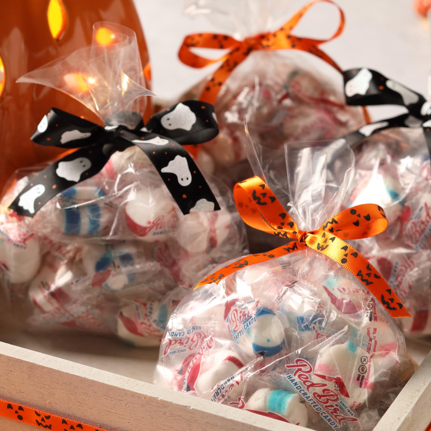 Red Bird candies arranged on buffet adding colorful decor and crowd-pleasing option