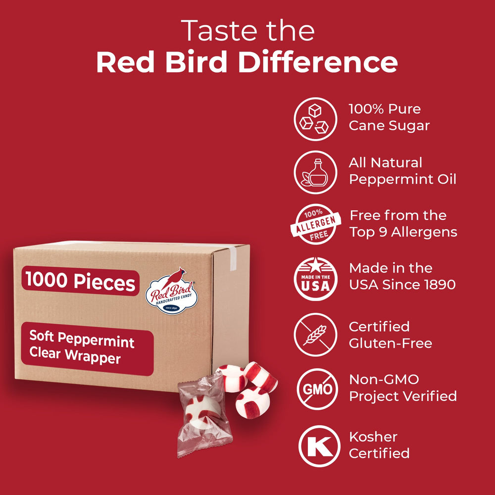 Red Bird clear wrapper close-up displays visible striped candy appeal