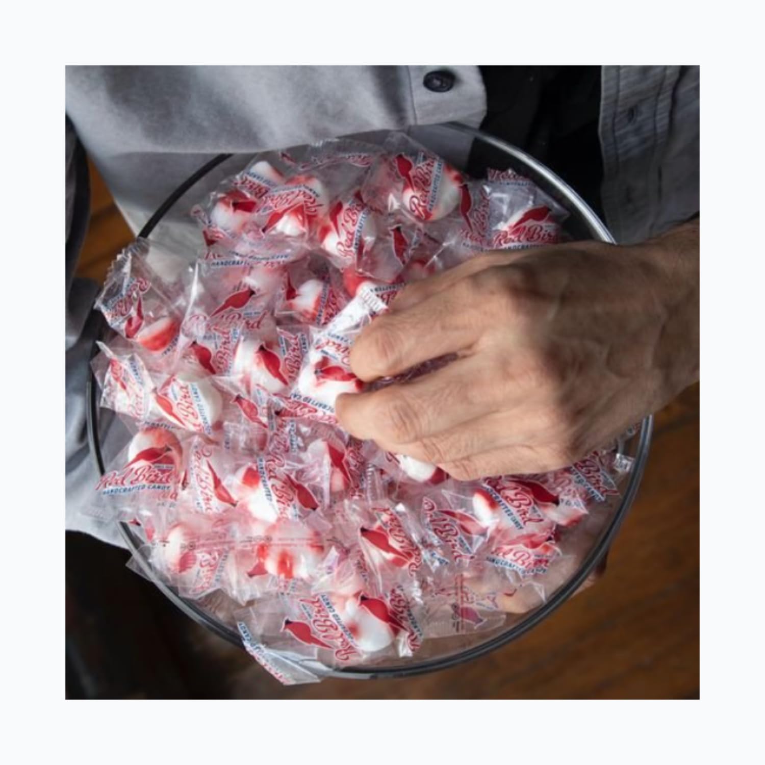 Red Bird scale next to 46 oz bag to show size and large-quantity value
