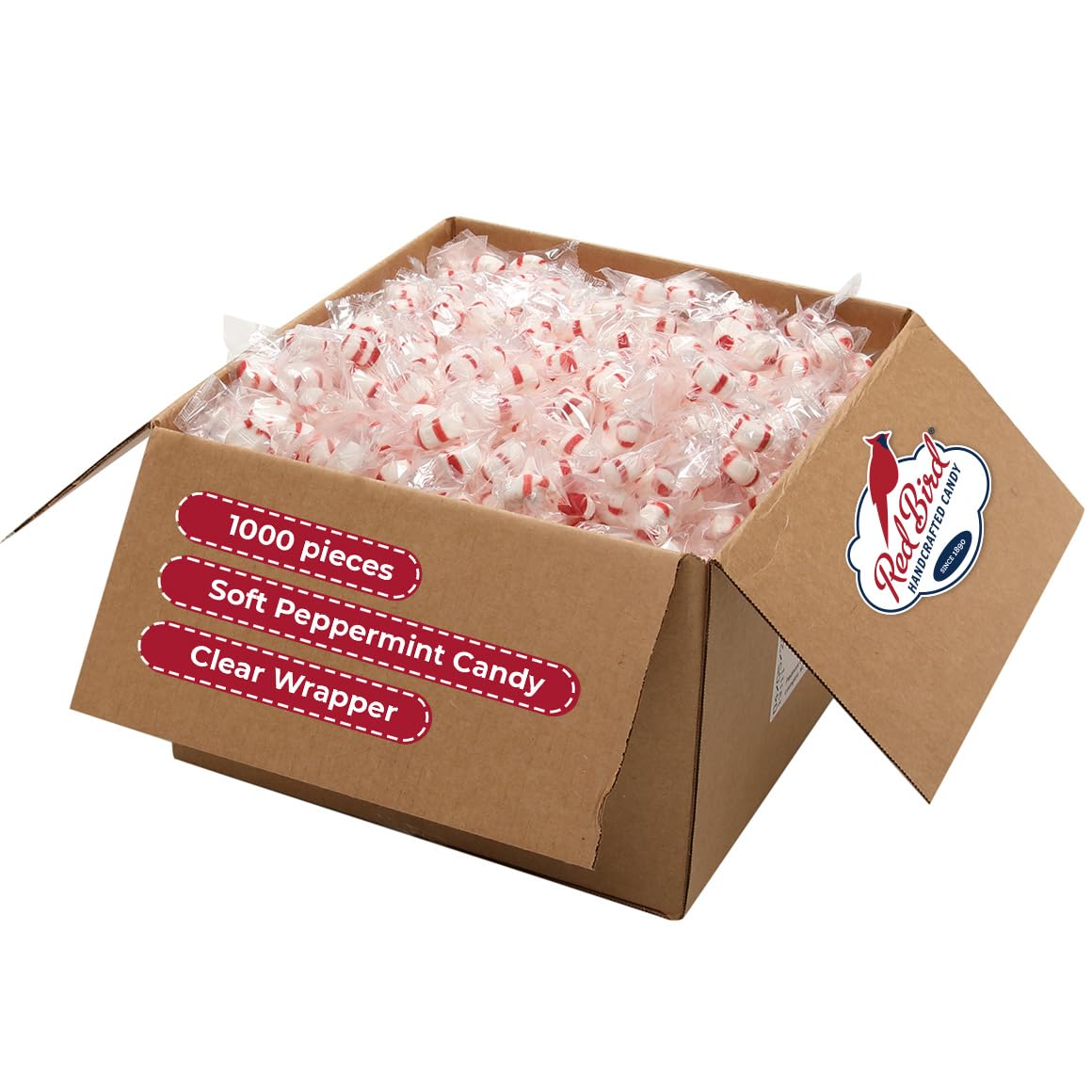 Red Bird front packaging shows clear-wrapped puffs and bulk count benefit