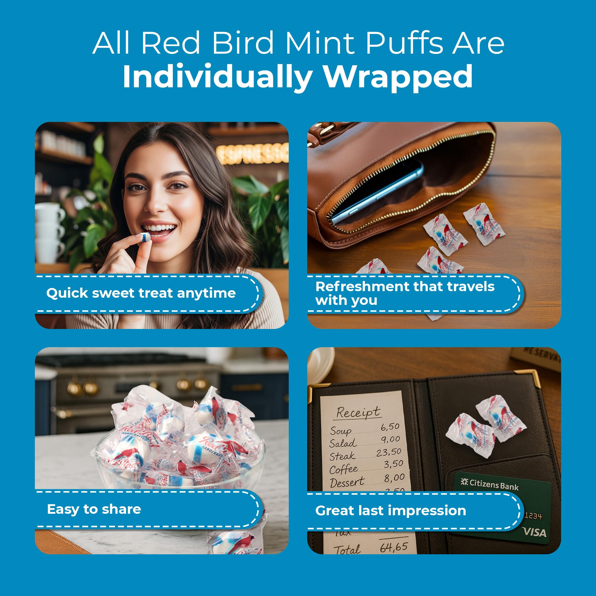 Red Bird opened 22 oz tub filled with wrapped blue raspberry puffs