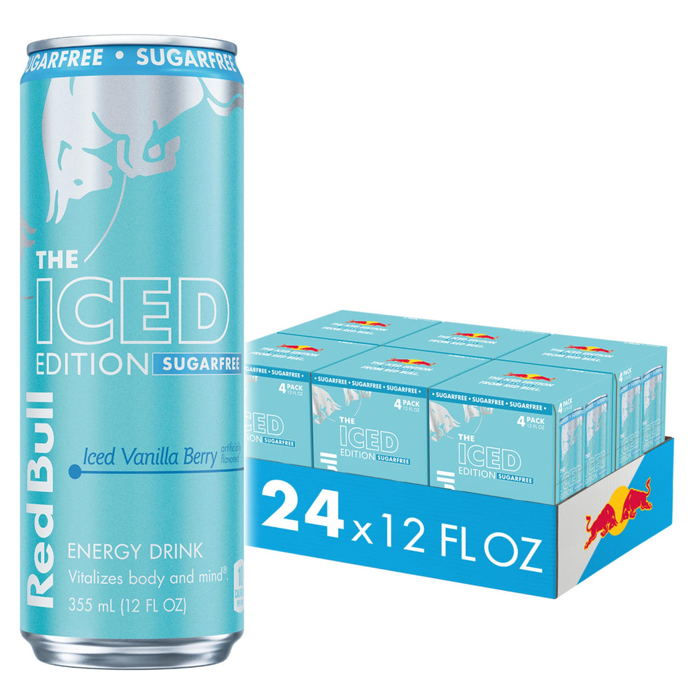 Red Bull Iced Vanilla Berry front can showing branding and flavor