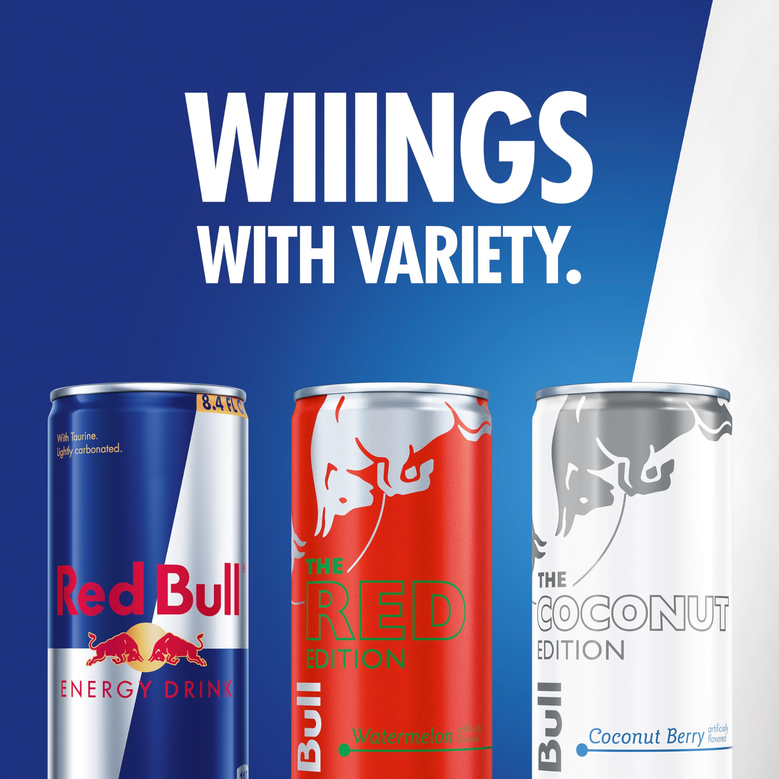 Red Bull pack size scale next to hand showing compact, convenient quantity