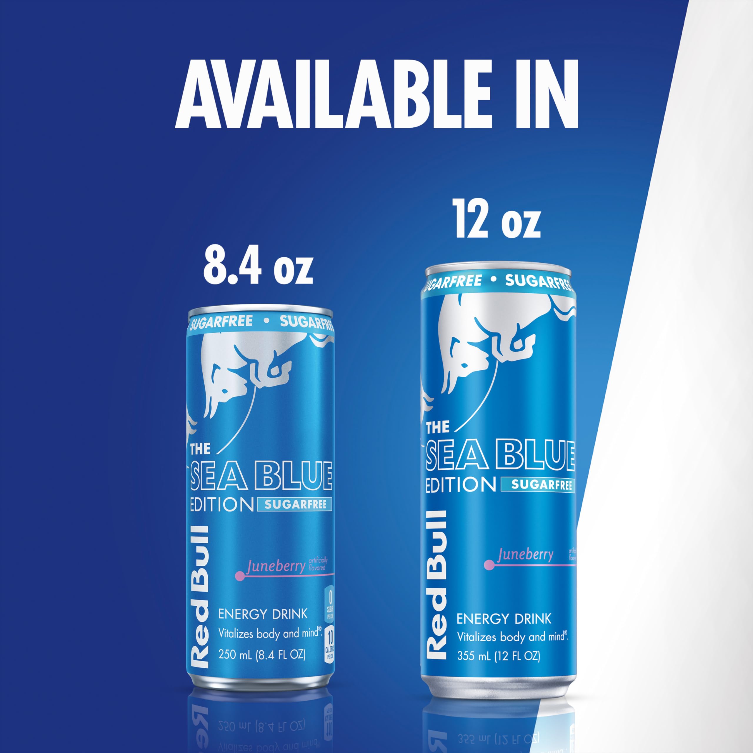 Four-pack of Red Bull Sea Blue cans showing multipack convenience and value benefit