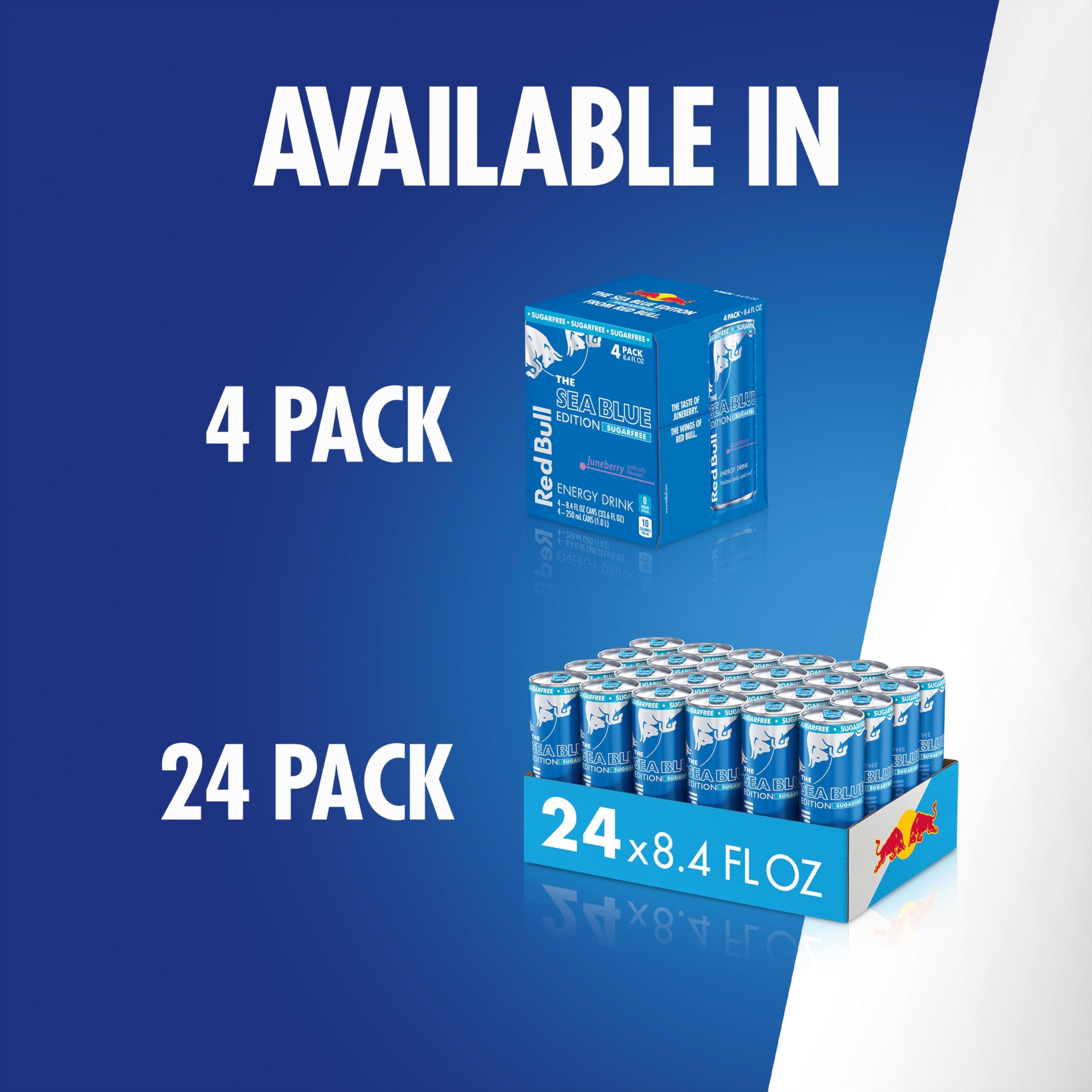 Red Bull Sea Blue can on table in lifestyle scene for active-day refreshment benefit