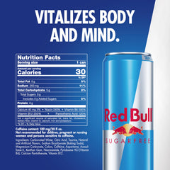 Red Bull Sugarfree pouring into a glass for refreshment and quick boost